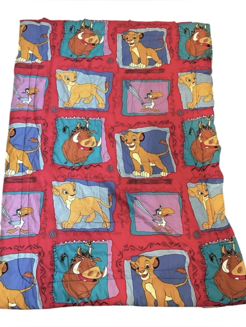 Vintage 90’s Disney Lion King Kids Comforter - Bright Magenta & Teal Characters